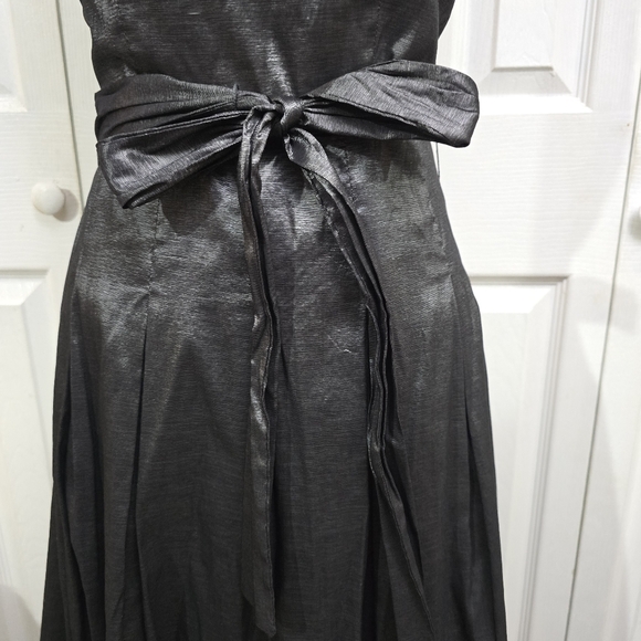 Tommy Hilfiger Metallic Dark Silver Stretch Taffeta Fit & Flare Dress - Picture 5 of 14